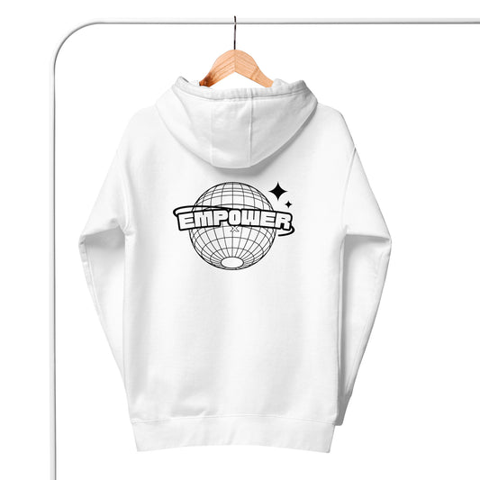 Women's White Empower X Universe Front & Back Print Hoodie